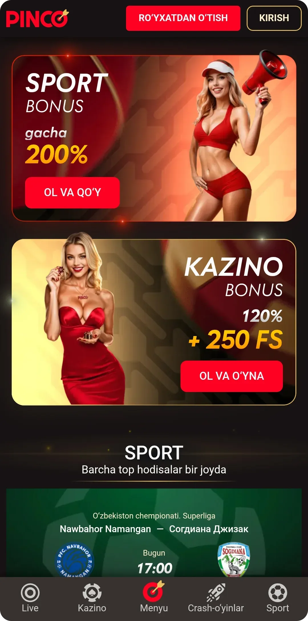 Android uchun Pinco mobil ilovasi